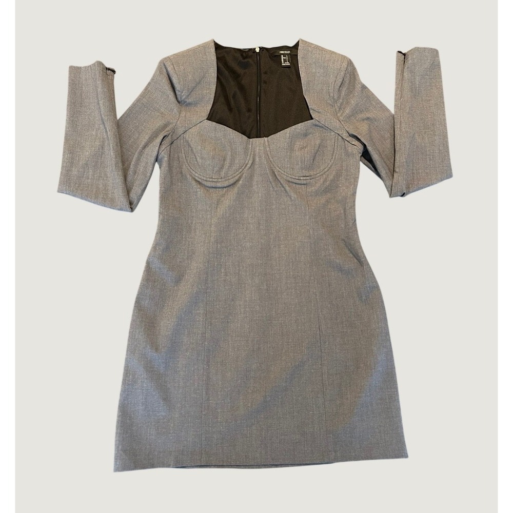 Forever 21 Gray Long Sleeve Bustier Mini Dress Sweetheart Neckline Size L 1573